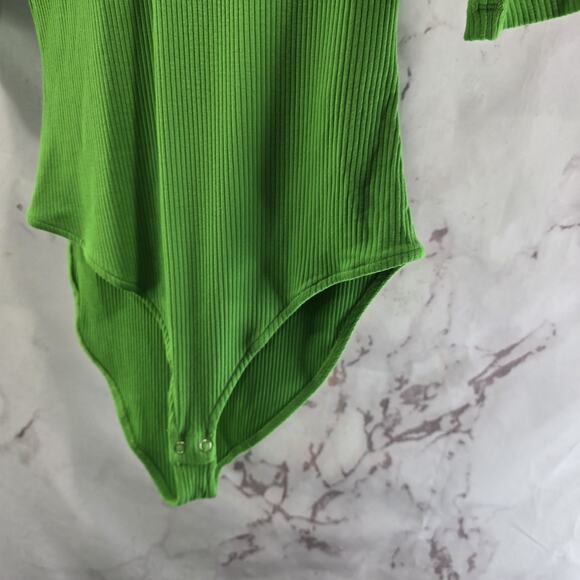 & Other Stories Bodysuit Womens Small Green Ribbed Bikini Snap Neon Lime - Picture 4 of 11